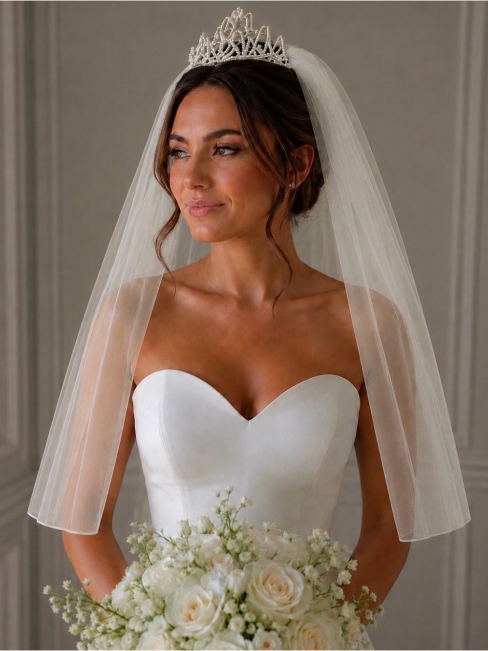 Vintage Handcrafted Ivory Wedding Tiara With Veil